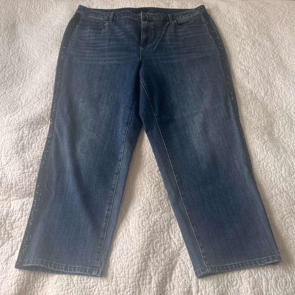 Talbots Dark Blue Straight leg Jeans with Side sequin  Trim